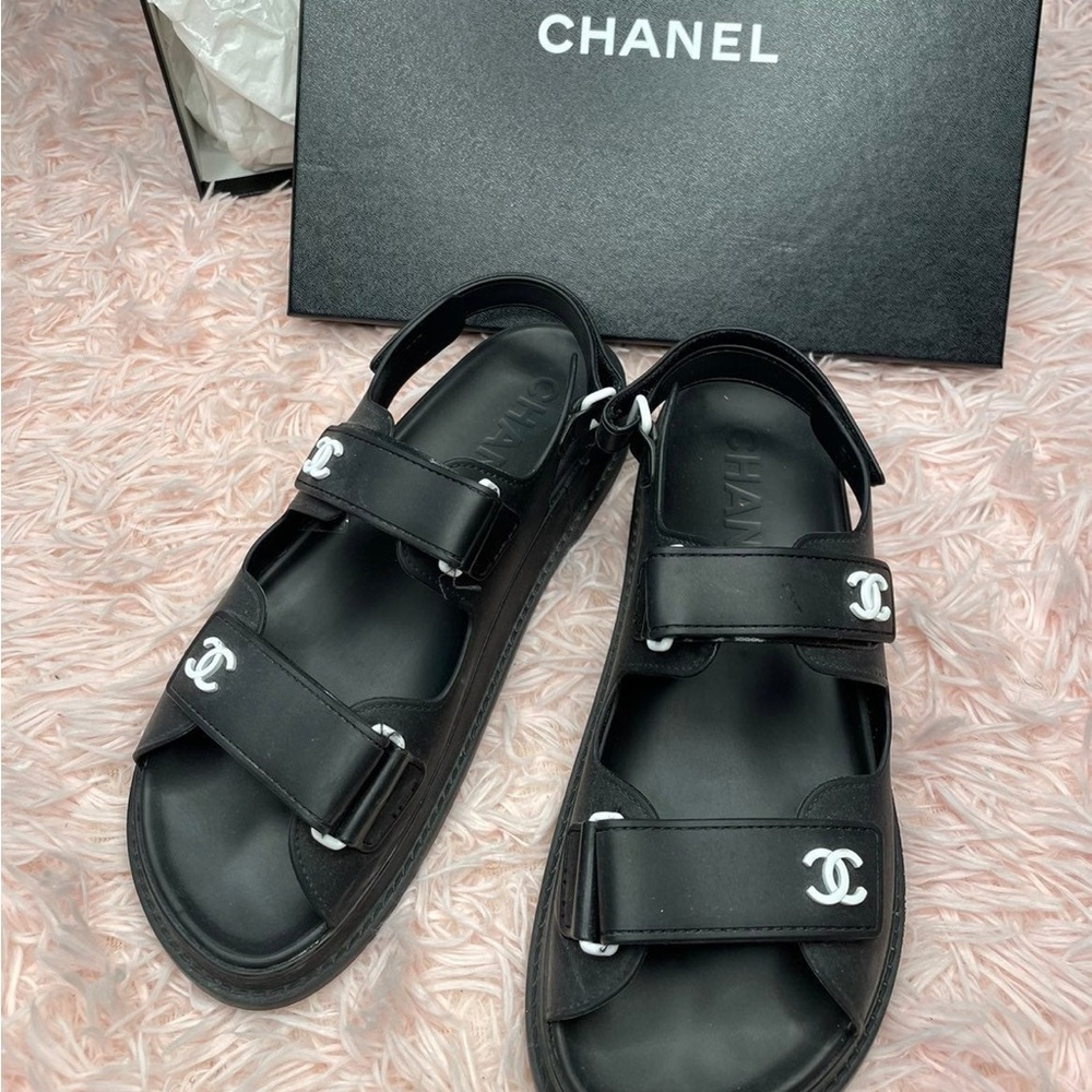 Chanel Black Rubber Slingback Dad Sandals